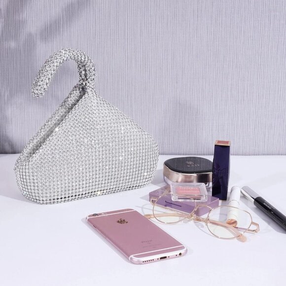 Women's Evening Bag- Upgraded Larger Size Full Rhinestones Bling Wrist Clutch Pu - Picture 3 of 7